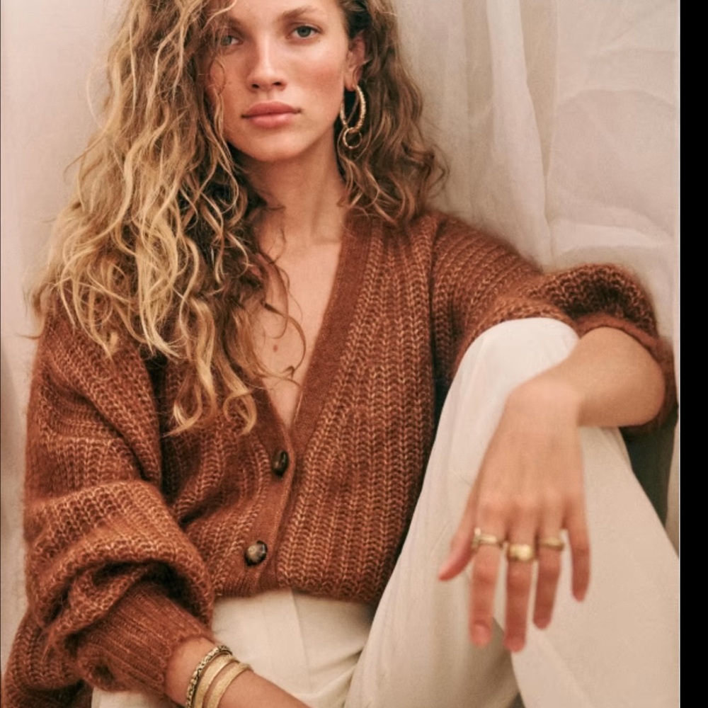 Sezane Achilles cardigan sz XS marled camel color